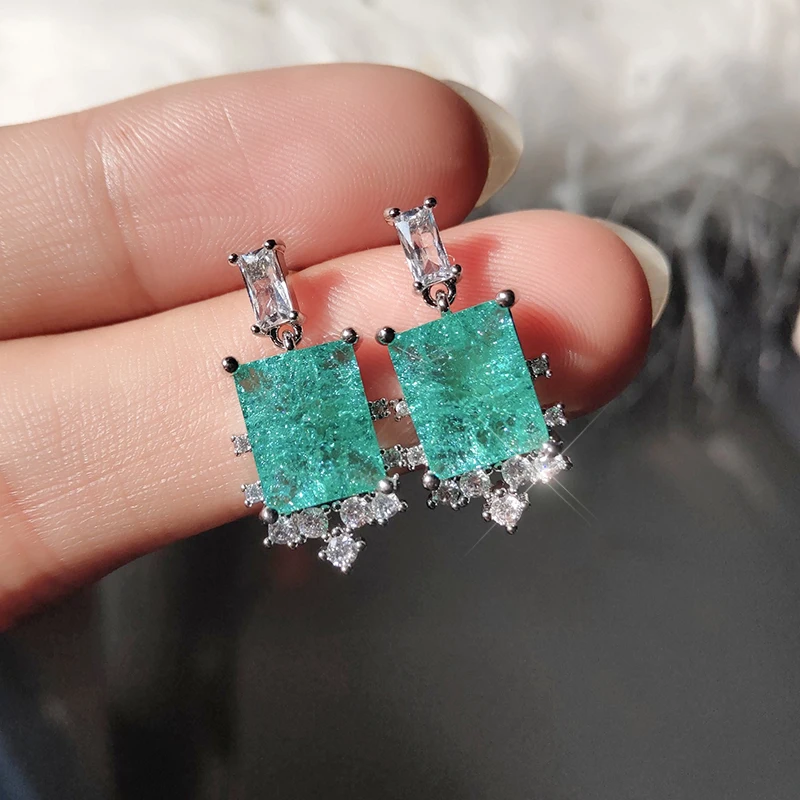 

UILZ Luxury Female Crystal Zircon Stone Earrings Classic Charm Square CZ Silver Color Dangle Earring Wedding Party Jewelry