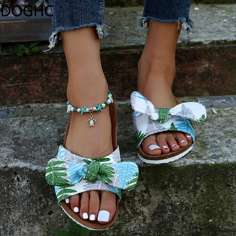 

Ladies Cork Slippers Women Flat Non-Slip Bow Sandals Girls Cute Home Shoes Women Outdoor Beach Slippers Fashion Flip-Flops