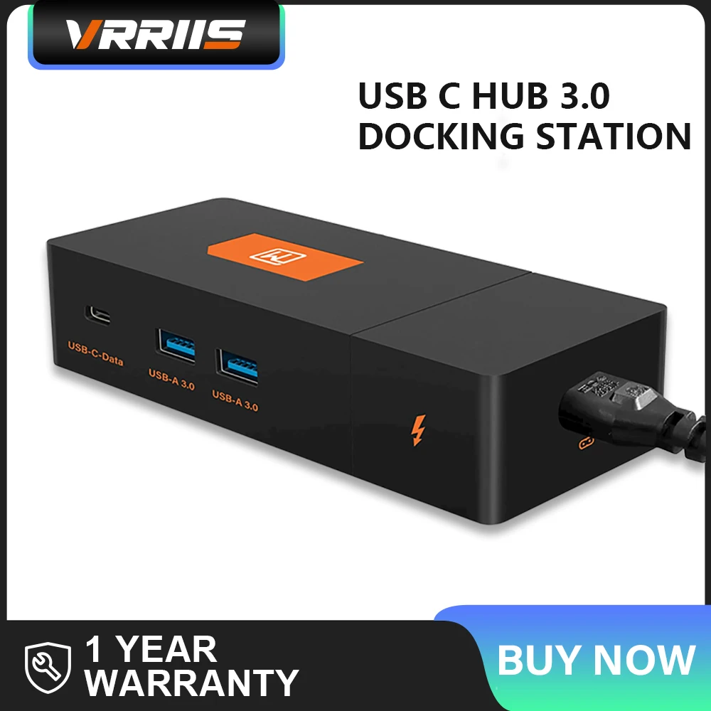 

Vrriis USB C Thunderbolt 3/4 Docking Station with GaN 65W PD Fast Charger for Laptop Smartphone Tablet Switch