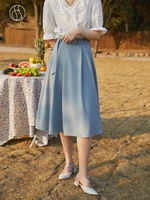 dushu simple commuter skirt covering meat thin blue and gray retro straight retro a line skirt sexy women clothes