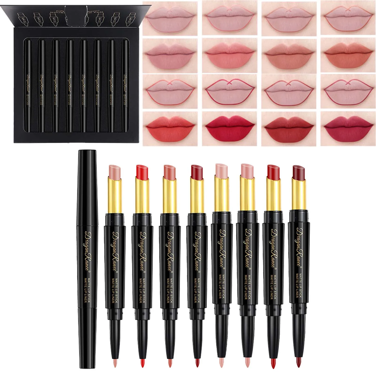 

8 Colors Lip Liner And Lipstick Set Lipstick Makeup Long Lasting Sexy Red Nude Lip Gloss Bulk Waterproof Nude Velvet Glossy Lip