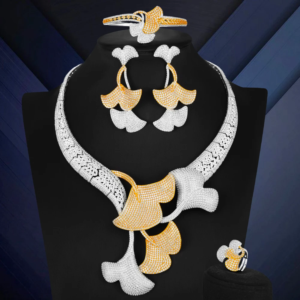 

Новое роскошное свадебное ожерелье GODKI в стиле гинкго, Женское кольцо, набор из 4 шт. ювелирных изделий, для вечерние, для шоу, полный кубическ...