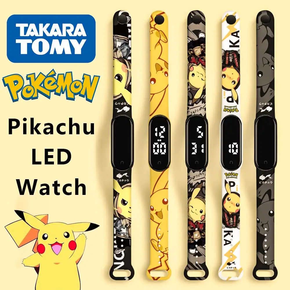 

Новинка 2022, электронные часы Pokemon Pikachu, Мультяшные Цифровые Электронные Водонепроницаемые светодиодные часы, браслет, детская игрушка, рожд...