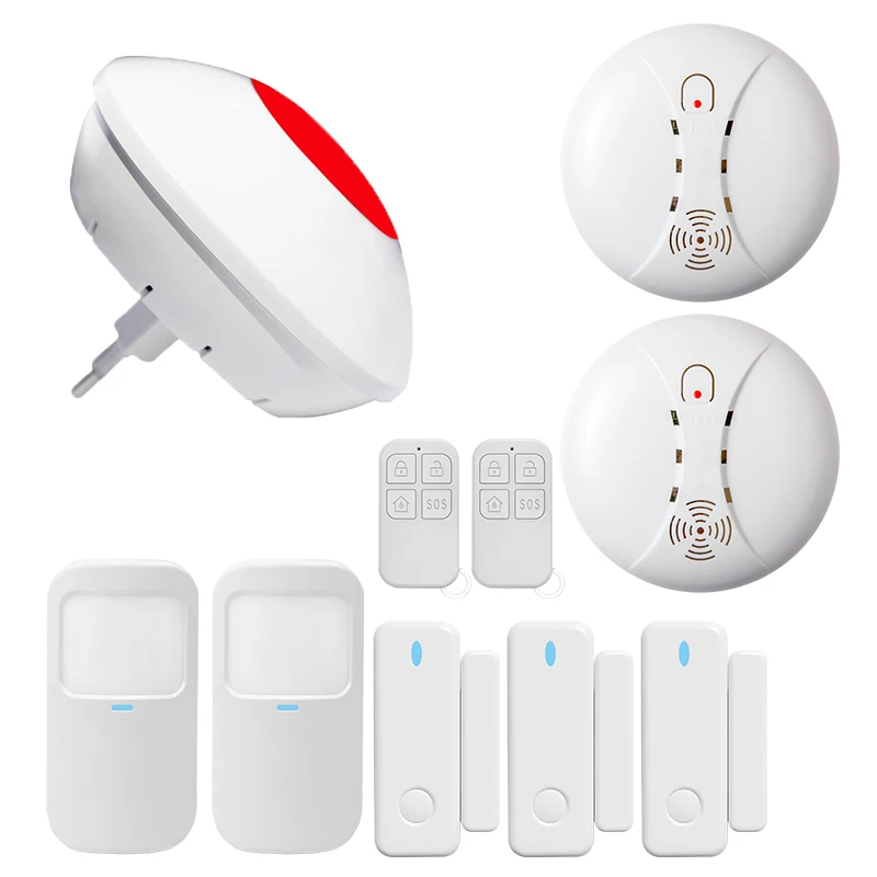 

433Mhz Wireless Siren Home Security Alarm System Infrared Motion Detector Door Sensor Smoke Detectors 110dB Alarm System Kit