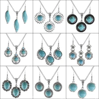erh l83c turquoises jewelry sets round dome green stone dangle earrings pendant necklace party women jewellery
