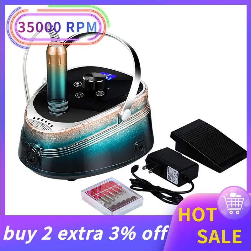 35000RPM Rechargeable Nail Drill Machine For Gel Polish Milling Nail Sander Cordless Manicure Machine Nail Art Salon Sander Tool