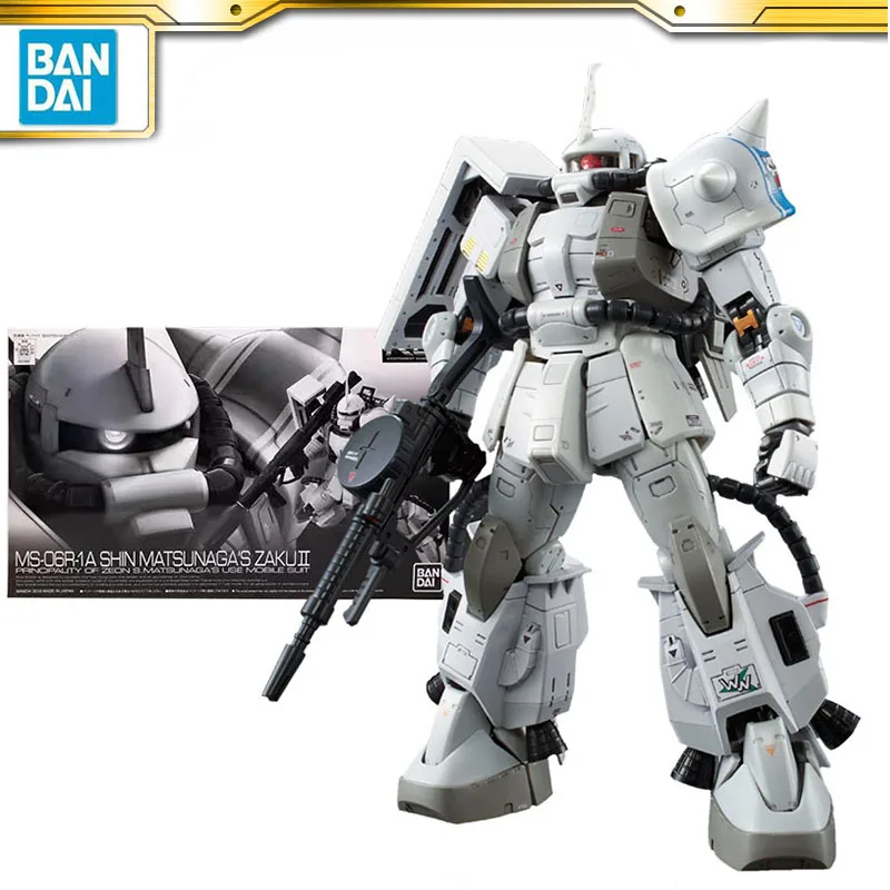 

Набор моделей Bandai Gundam, фигурка PB RG SHIN MATSUNAGA ZAKU II 1/144 с наклейками, робот Gunpla, экшн-сборка, коробка подлинные игрушки