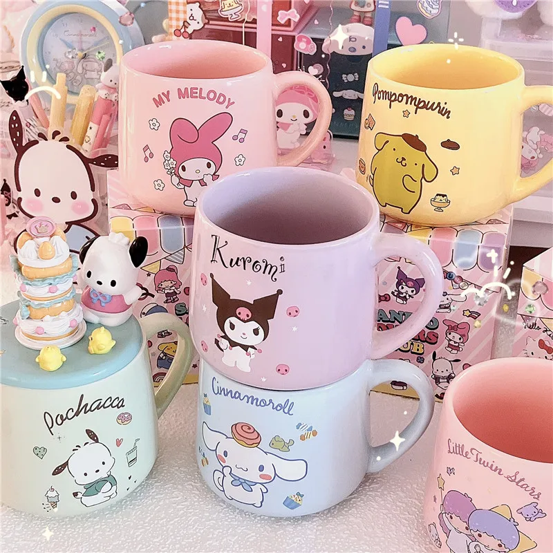 

Kawaii Sanrio Cinnamoroll Kuromi My Melody Water Cup Japanese Color Box Ceramic Coffee Milk Breakfast Cup Couple Gift Drinking
