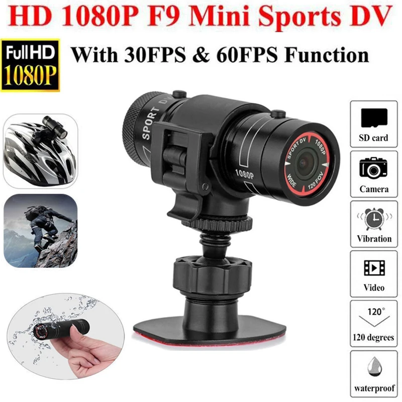 

1080p HD Car Video RecorderBicycle Sports Camera Mountain Bike Motorcycle Helmet Action Mini Camera DV F9 Camcorder