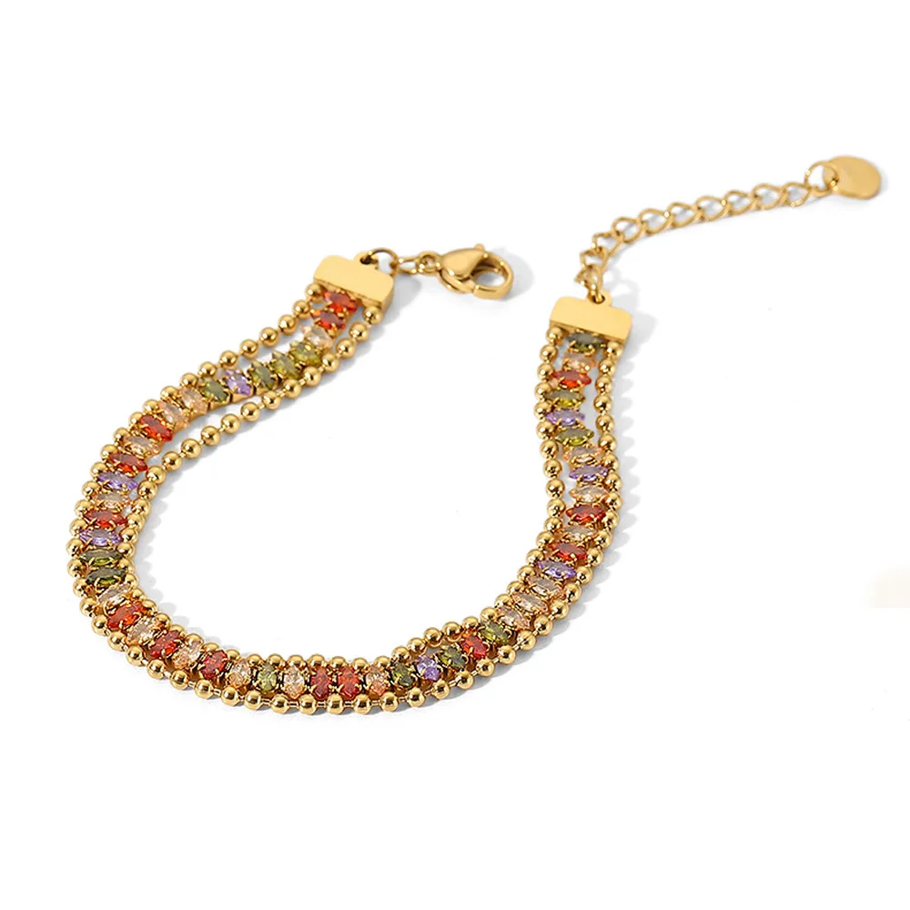 

European And American Retro Style Colorful Zircon Bracelet Inlaid Stainless Steel Multi-Layer Elegant Ladies Luxury Jewelry