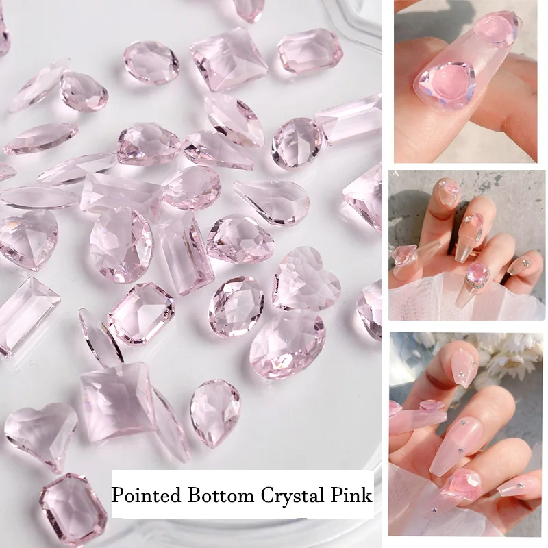 HOT 10-30pcs Crystal Pink Series Pointed Bottom Nail Art Rhinestones 30Pcs 3D Gem Stone Apply To DIY Manicure Accessory