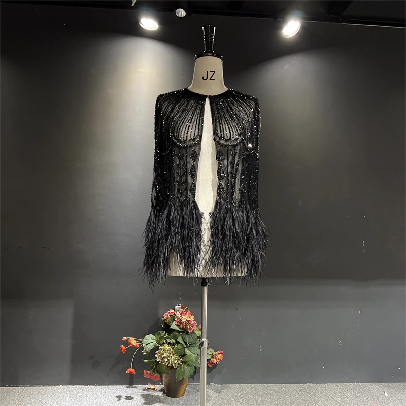 

100% реальное фото Черная шаль с тяжелыми бусинами с перьями vestidos de gala вечерние официальные свадебные вечерние платья