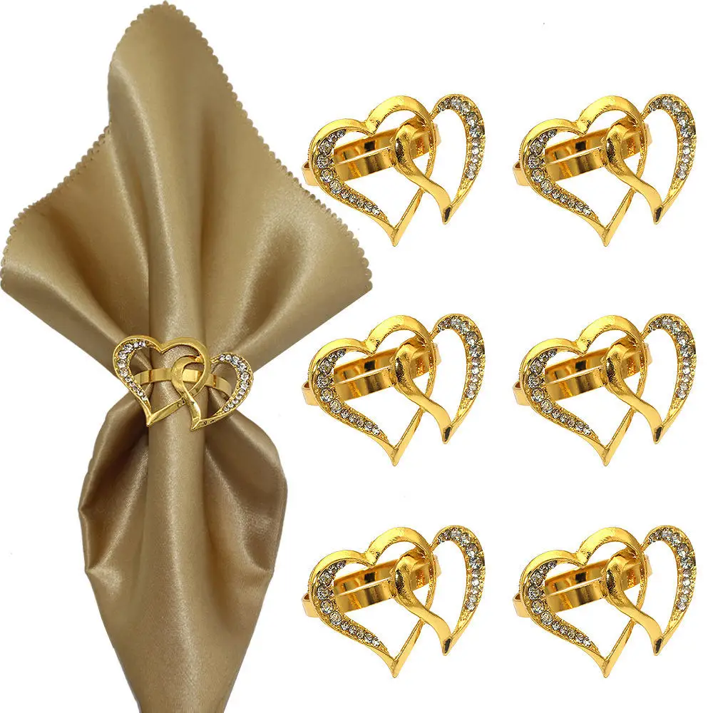 

Пряжка для салфеток в форме двойного сердца, рандомное кольцо, свадебный день Святого Валентина, уживечерние домашний декор для стола, золо...