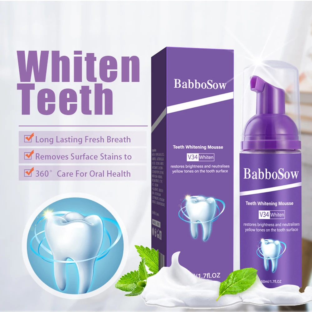 

V34 Purple Tooth Whitening Mousse Toothpaste Corrector Teeth Cleaning Fresh Breath Effectively Remove Yellow Plaque Smoke Stain