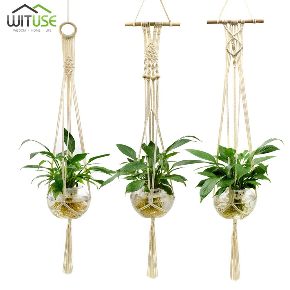 

3Pcs 3 Styles Hanger Cotton Basket Rope Durable Plant Macrame Wood Dowel Flower Pot Hanging Holder Boho Wall Art Indoor Outdoor