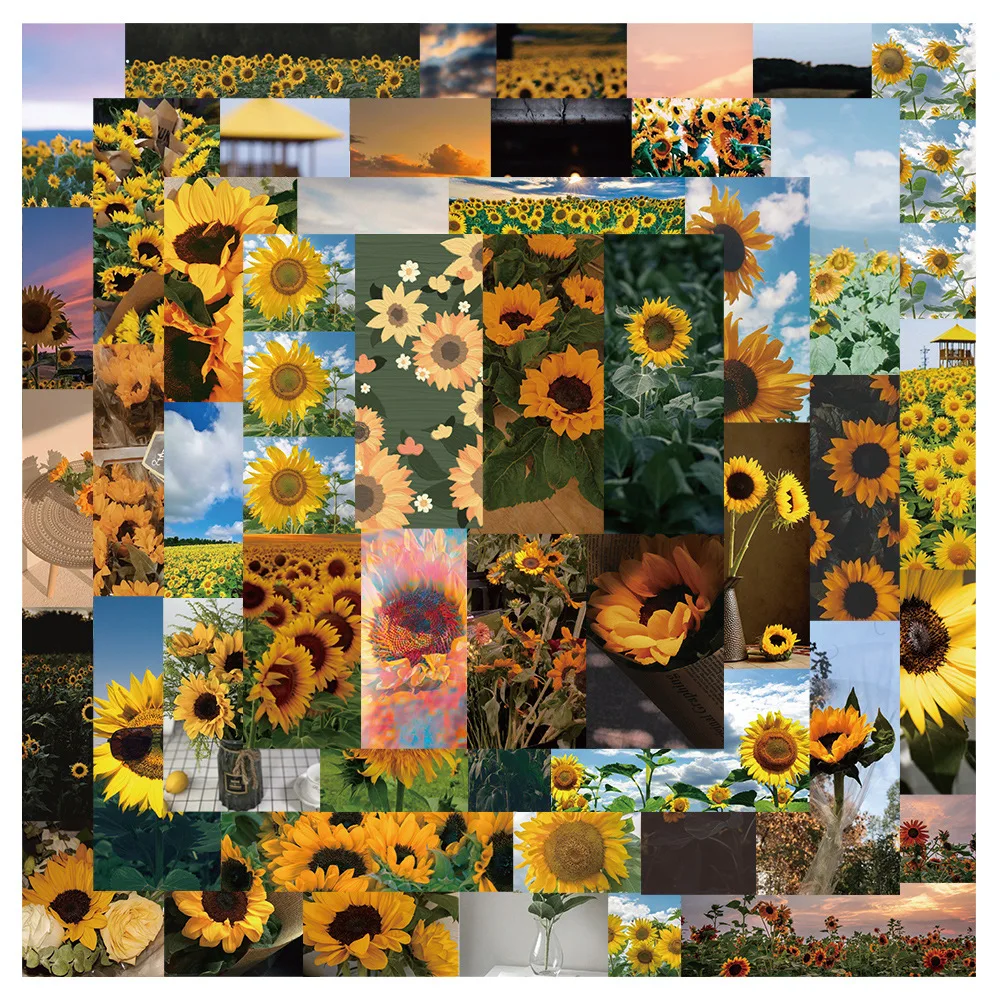 

50PCS Wild Sunflower PVC Graffiti Sticker Decorative Sticky Kids Sketchbook Scrapbooking Accessories Stationery Phone Aesthetic