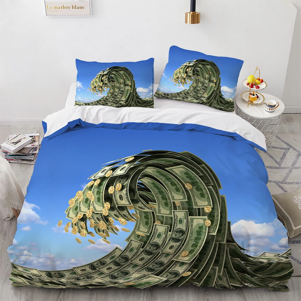 

Luxury Wealth Theme Bedding Set Creative Money Bank Note Quilt/Comforter Cover Set With Zipper 2/3pcs Queen King Size Bedclothes