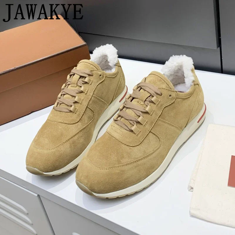 

Kid Suede Wool Flat Shoes For Men Round Toe Lace Up Sneakers Men Flats Round Toe Thick Sole Platform Shoes Winter Male Zapatos