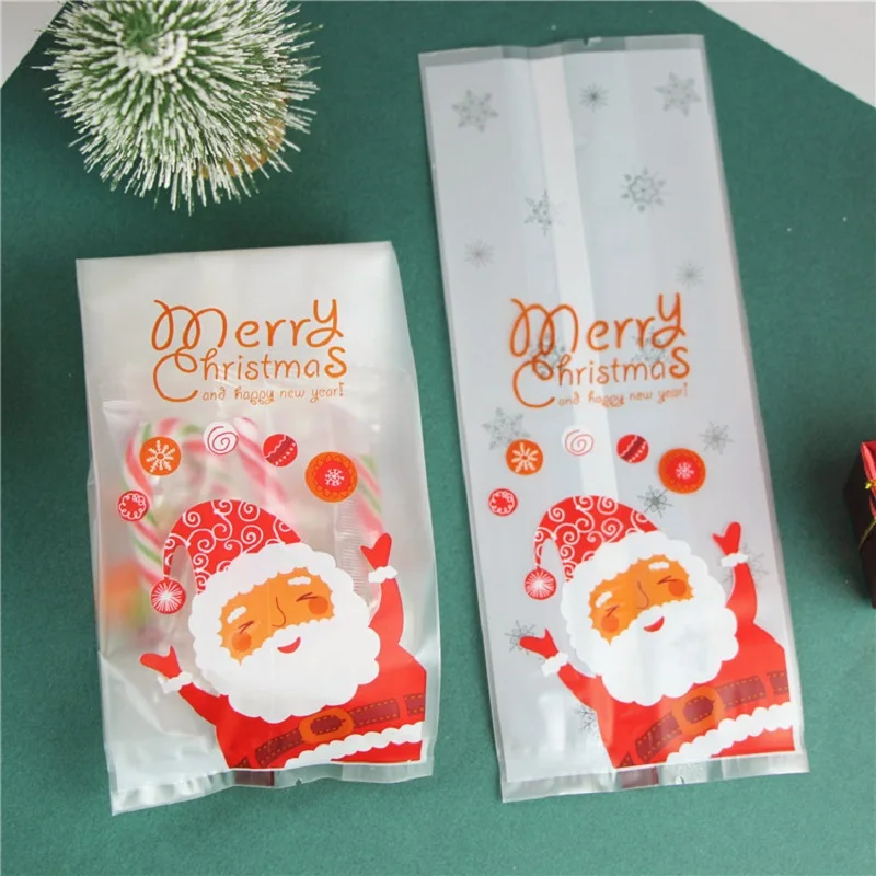 

25/50Pcs Cartoon Christmas Candy Cookie Packaging Bags Christmas Gift Bags Santa Claus Pattern Snack Plastic Pouch New Year Gift