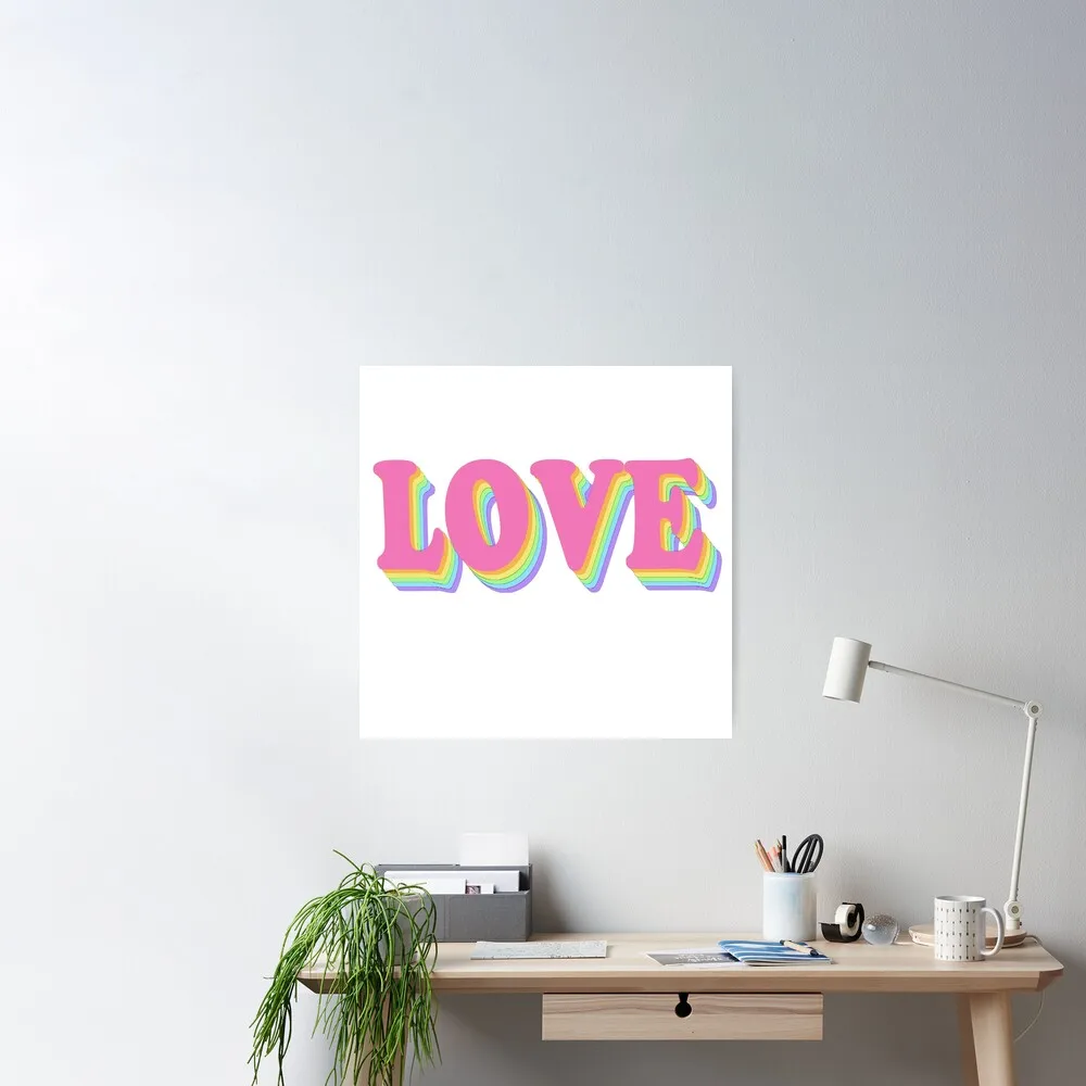 

Pastel Rainbow Love Poster Decor Modern Wall Print Room Vintage Home Art Mural Decoration Funny Painting No Frame