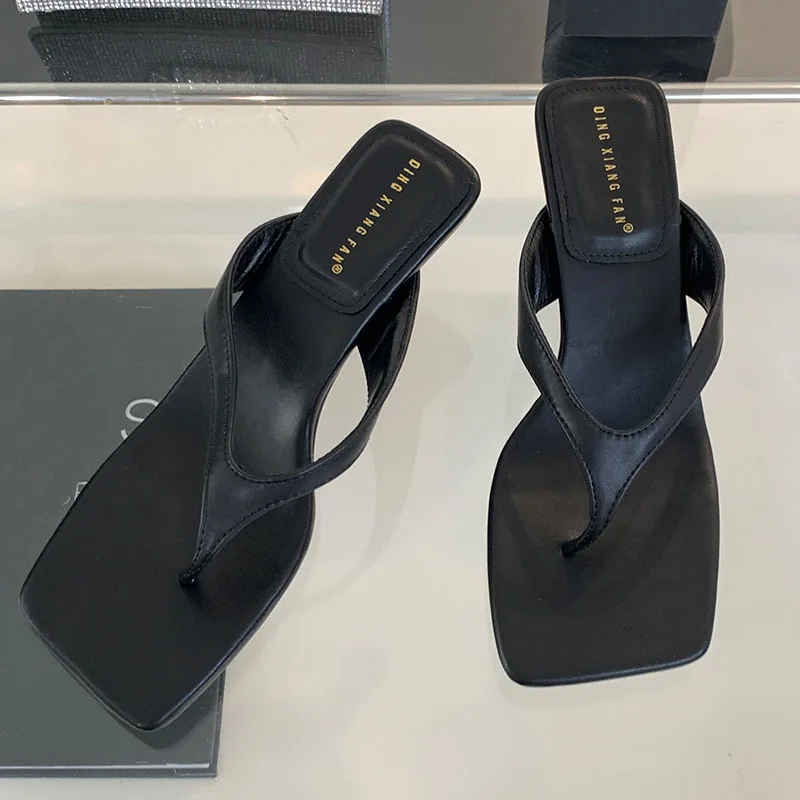 Шлепанцы женские на среднем каблуке сланцы летняя обувь туфли-лодочки 2024