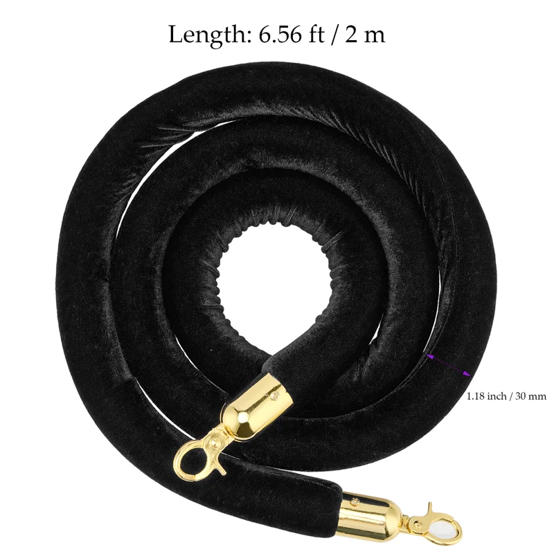 

Luxurious Pack of 6.5ft Black Velvet Stanchion Rope with Gold Plated Hook, Barrier for Crowd Control, the Perfect Queue Barrier
