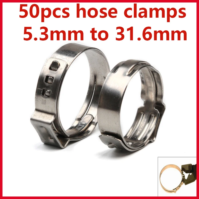 

Free shipping 50pcs Single Ear Hose Clamp 304 Single Ear Hose Clamps Assortment Kit Single Hose Clips Ear Pipe Clamps