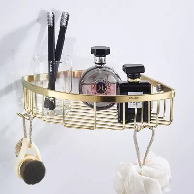 

Bathroom Shelves Brushed Gold Metal Shower Corner Shelf Wall Mount Shampoo Storage Shelf Rack Bathroom Basket Holder DG8315K