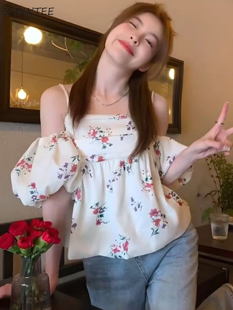 

Blouses Women Floral Retro Sweet Elegant Sexy Summer Simple All-match Daily Tender Basic Fashion Korean Style Ladies Cozy Casual