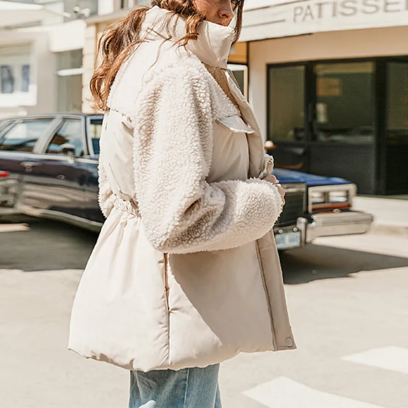Ladies Fashion Parka Coat Warm Stand-up Collar Waist Long Sleeve Women Coat High Street Down Jacket 2021 New Autumn and Winter