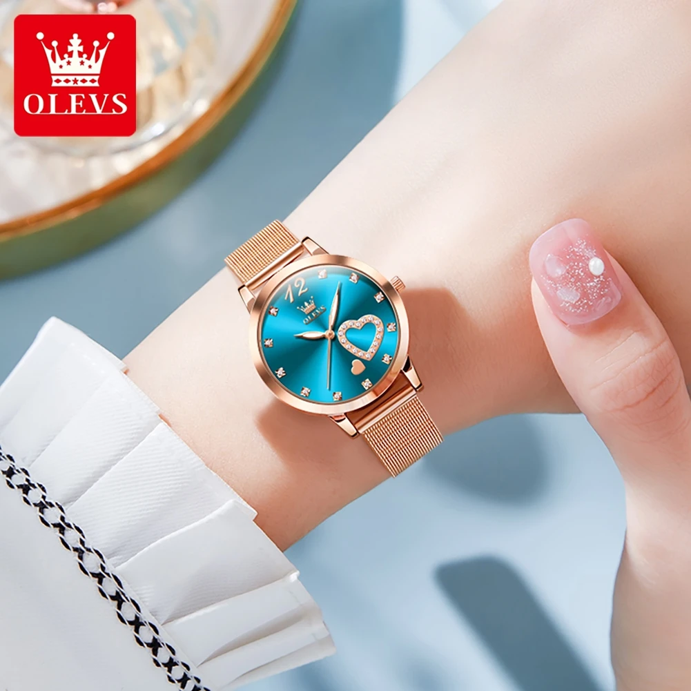 OLEVS Women's Watches Top Brand Original Quartz Wristwatch Fashion Trend Love Diamond Dial Waterproof Luminous Watch for Girl
