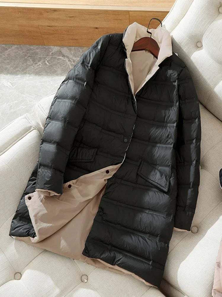 SEDUTMO зимние длинные женские пуховики ультра легкие тонкие модные пальто оверсайз