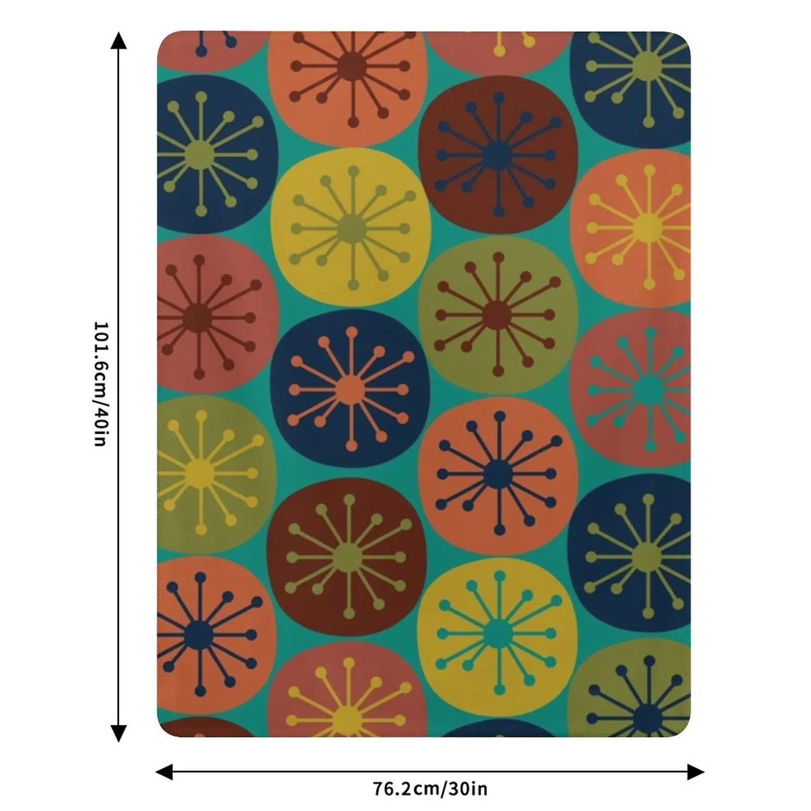 Плед Atomic Retro Dots с узором в стиле Mid-Century Modern, в цветах Mid Mod Teal, оливково-зеленый, горчичный, оранжевый, синий, бирюзовый и тюркоазовый. (art.: 3920daa684dd2) - 3920daa684dd2