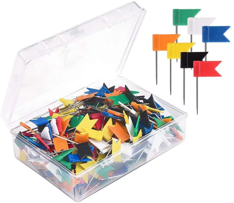 50 PCS Decorative Push Pins Flag Plastic Head with Steel Point Map Thumbtacks for Marking Traveling Bulletin Cork Board Wall