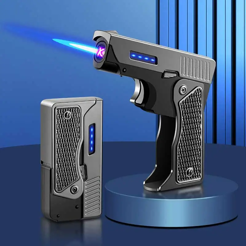 

Folding Gas Electric Dual-use USB Charging Windproof Jet Flame Cigar Novel Torch Arc Plasma Lighter Smoking Accessories