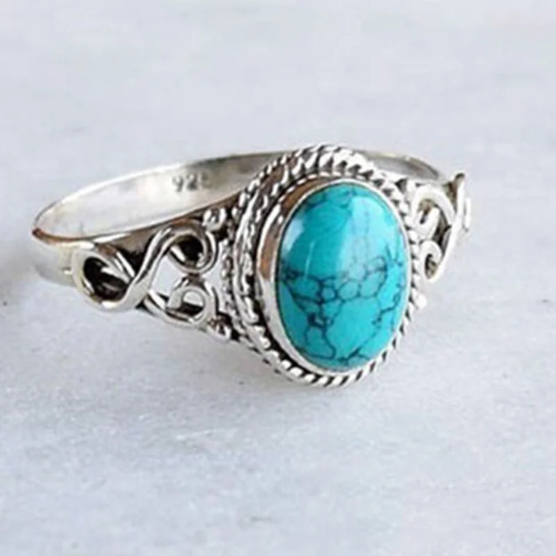 

New Fashion Natural Turquoise Ring Wedding Engagement Birthday Party Anniversary Gift Retro Elegance Aquamarine Ring