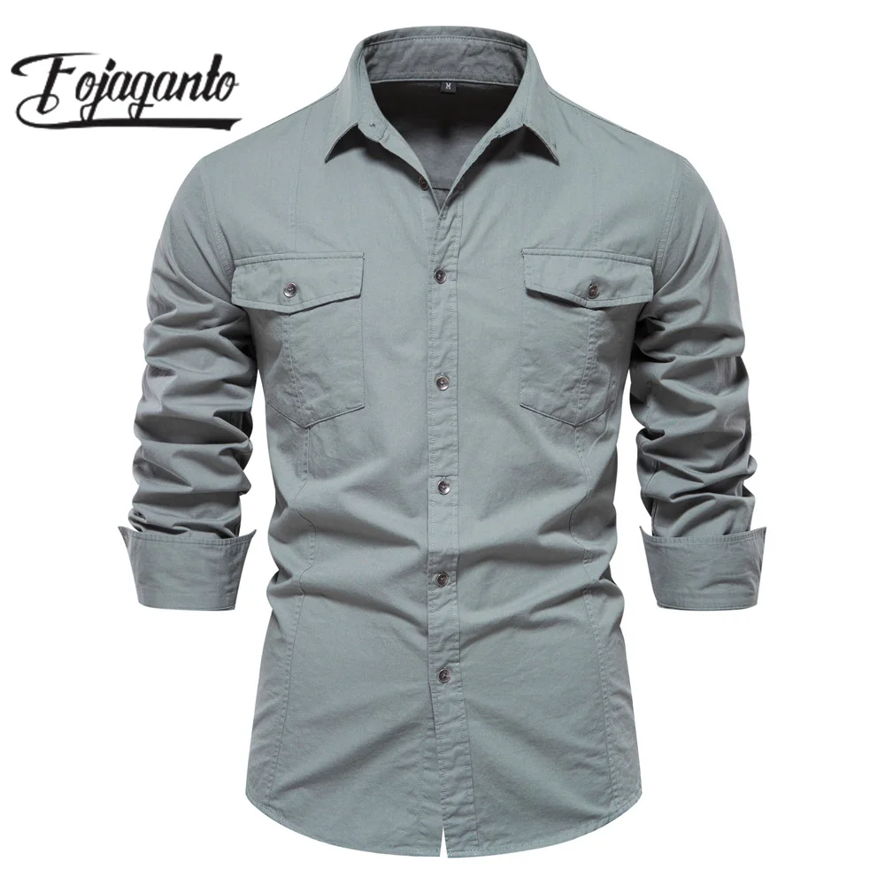 

FOJAGANTO 2023 Outdoor Casual Shirt For Men Solid Color Fashion Breathable Shirt High Quality Design Street Wear Shirt For Men