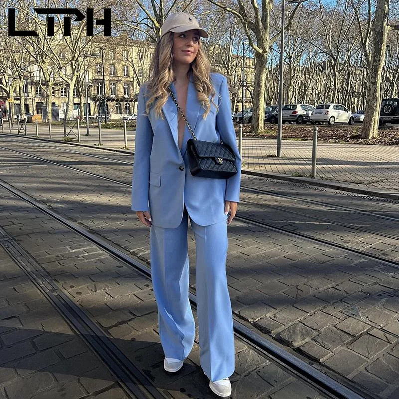 

LTPH business casual two piece set women blazer outfits loose casual straight trousers office wear pant suits 2023 spring new
