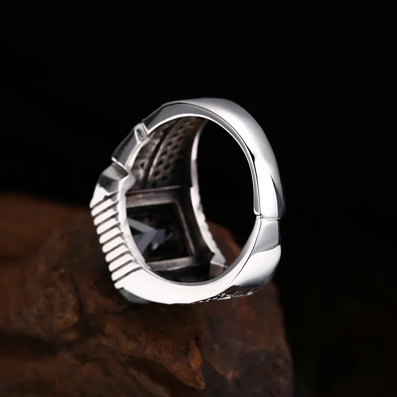 BOCAI S925 стерлингового серебра подвески кольца для мужчин ретро двойной элемент