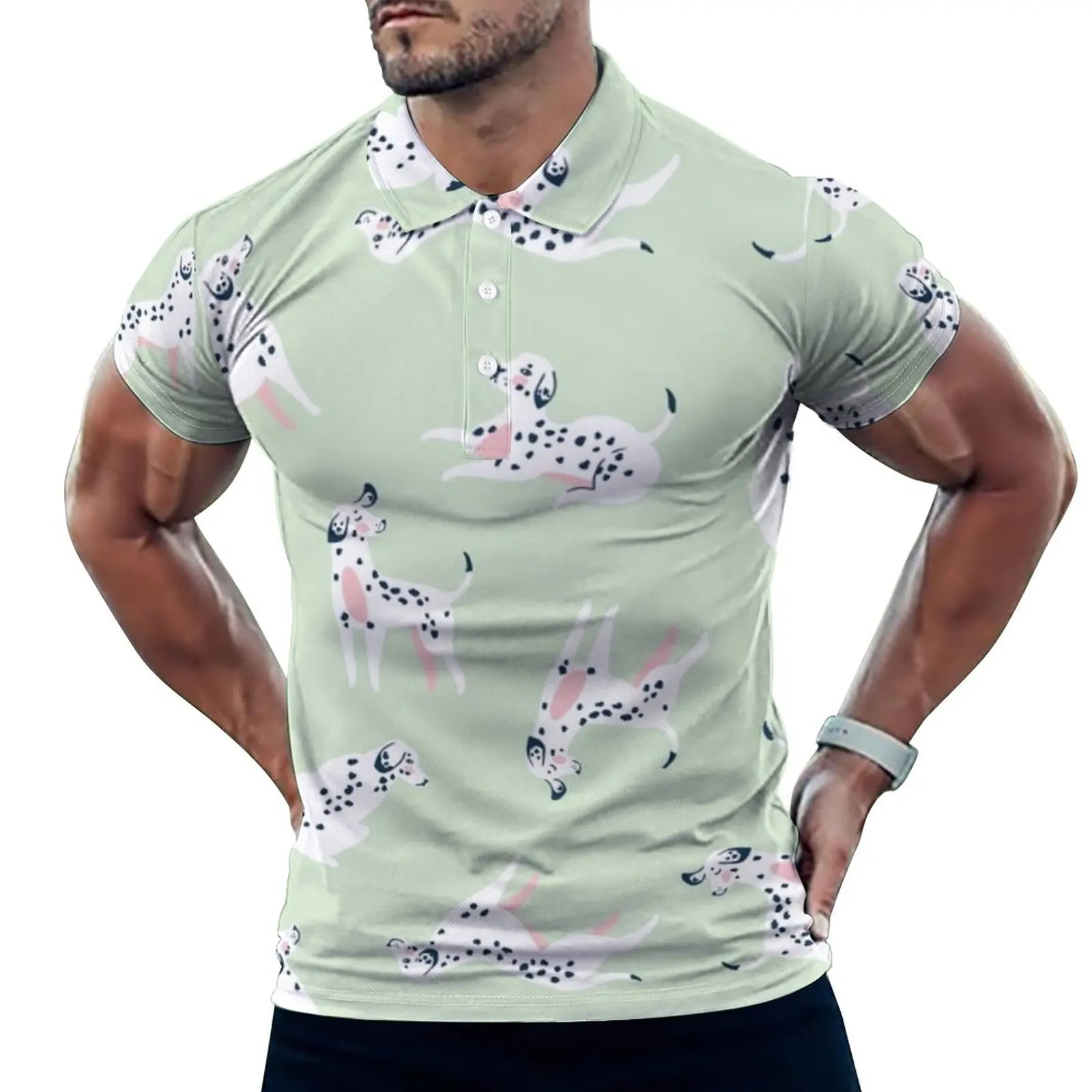 

Dalmatian Dog Polo Shirt Men Cute Animal Print Casual Shirt Beach Y2K Collar T-Shirts Short Sleeve Printed Oversized Tops