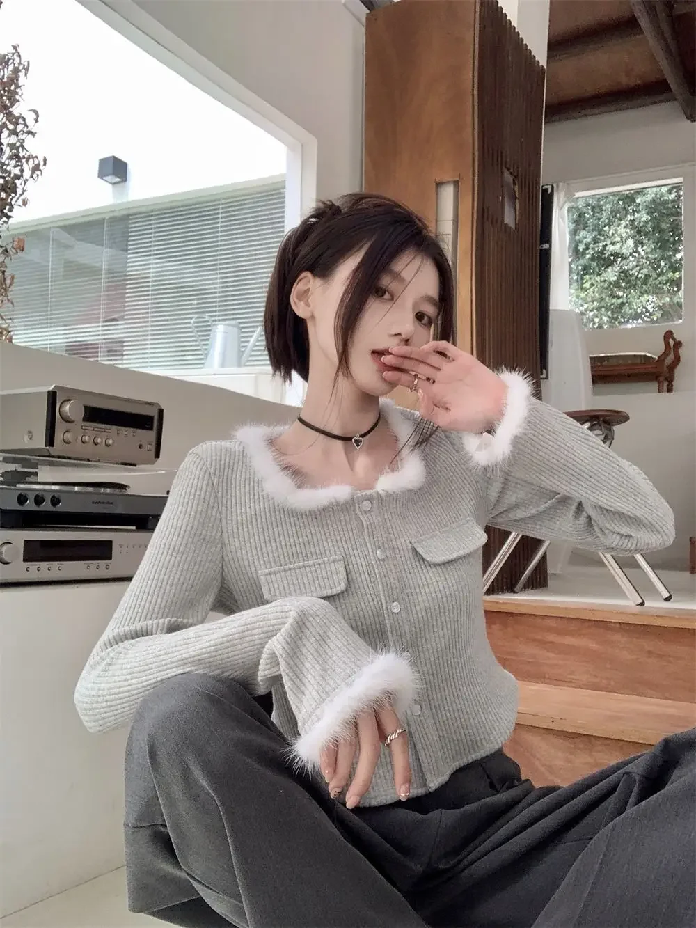 Нежный стильный дизайн с потертыми краями вязаный свитер для женщин французский