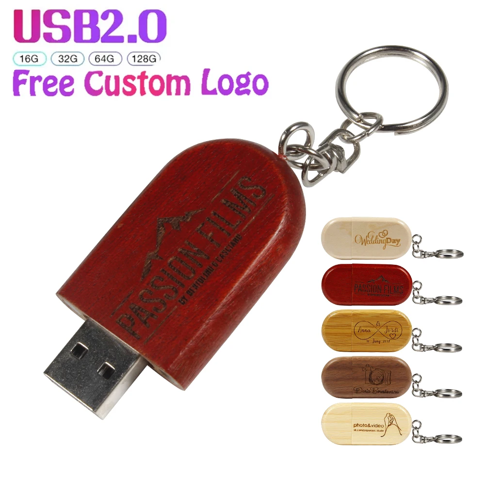 Фото USB-флешка с логотипом на заказ 64ГБ/32ГБ/16ГБ, высокоскоростная, деревянная, с брелоком в подарок, свадебный подарок для гостей, бизнес-сувениры №1