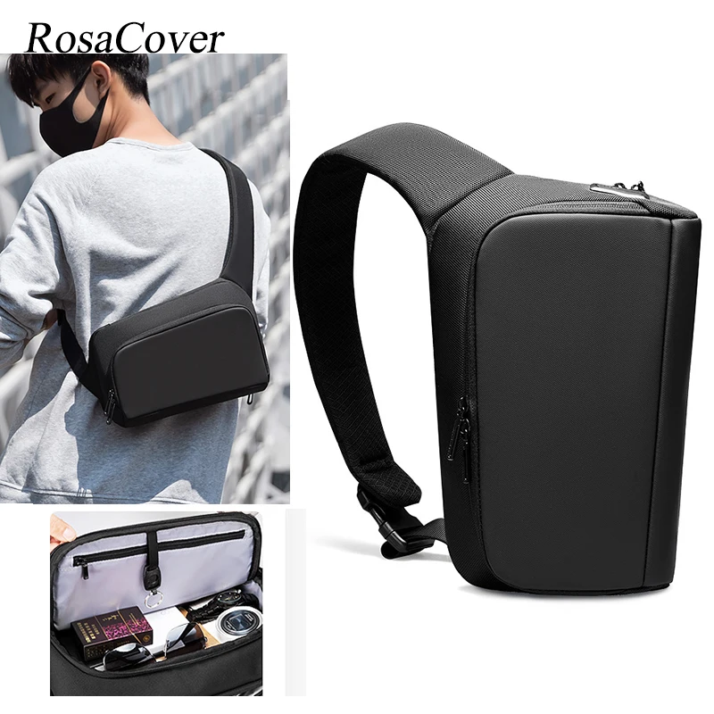 Premium Black Waterproof Crossbody Bag Personality Fashion Men Magnetic Messenger Bag Lightweight Minimalist Sling Shoulder Bag