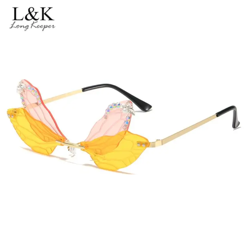 

Модные трендовые солнцезащитные очки без оправы в форме стрекозы, женские винтажные очки с прозрачными желтыми линзами, солнцезащитные очки, очки для дискотеки Uv400