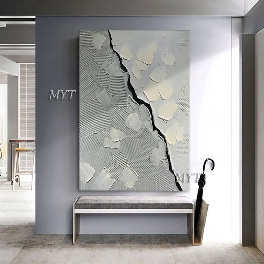 

House Decor Unframed Hot Selling Canvas Abstract Oil Painting Wall Picture Line Textured Gray Acrylic Modern Art Knife Paintings