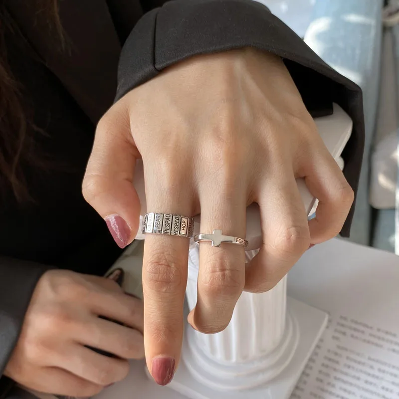 

FMILY Minimalist Geometric Letter Ring S925 Sterling Silver Personality Fashion Creative Hip-hop Jewelry for Girlfriend Gift
