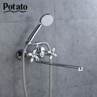 potato bathroom shower faucet 5 colors bright mordern long nose hot and cold water mix with shower head shower set p2771
