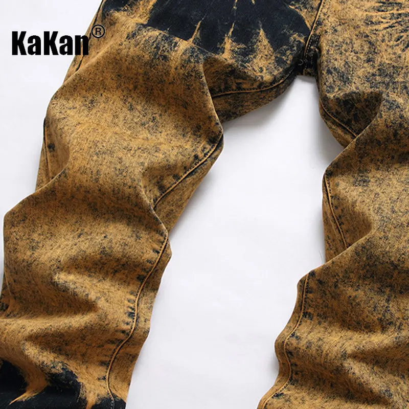 Kakan - European and American New Street Personality Jeans for Men, Washed and Made of Old Trendy Straight Length Jeans K36-L008