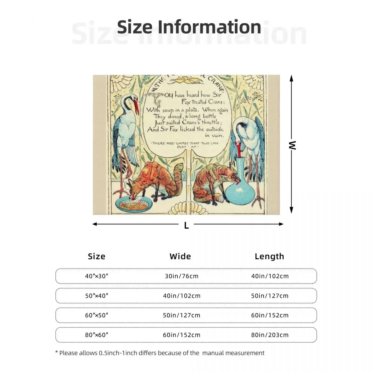 RED FOX AND THE CRANE Art Nouveau Aesop Fables Плед для дивана Симпатичные лохматое одеяла для сна (art.: 3920d29fb6ff3) - 3920d29fb6ff3