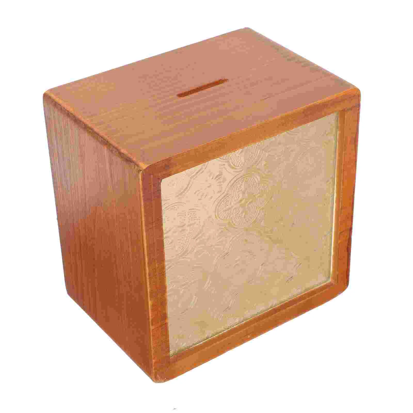 

Decorative Wooden Piggy Bank Wooden Saving Pot Glass Surface Money Storage Box